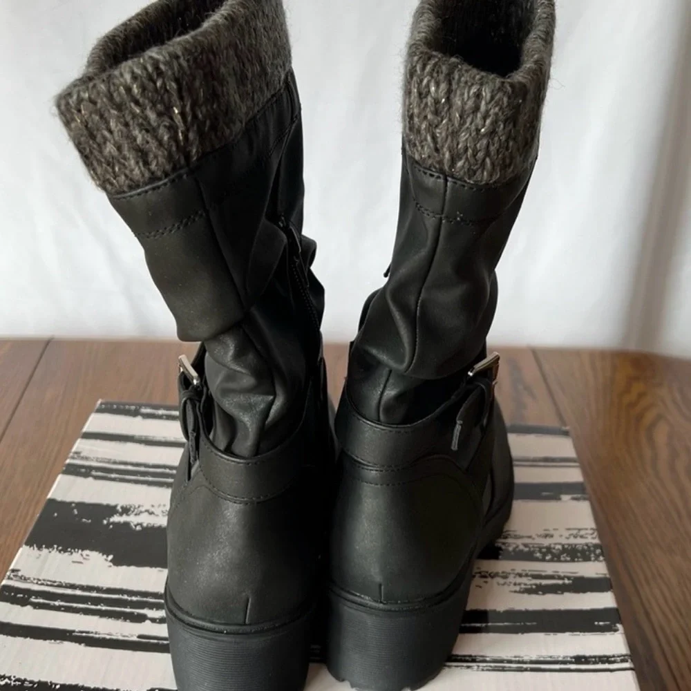 DV Dolce Vita Girls Nicky Buckle Accent Moto Western Fashion Black Boots 3‎ M